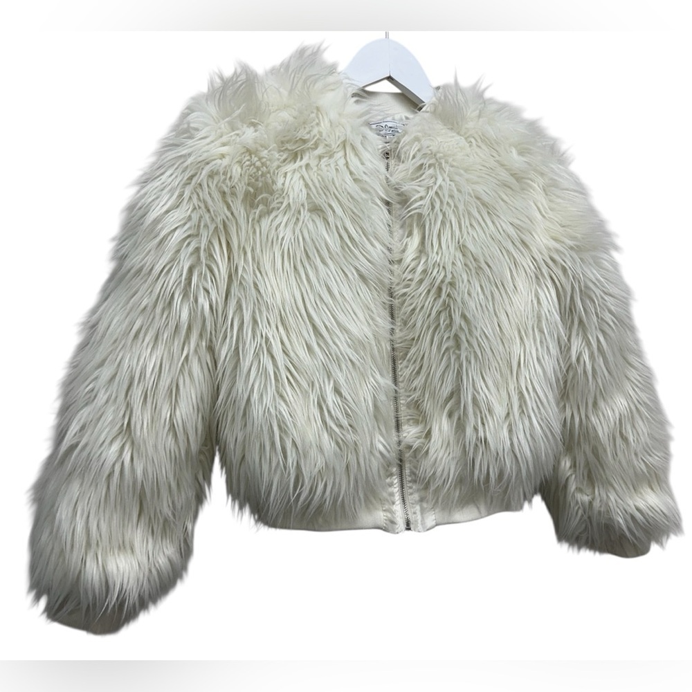 D-Signed Disney Ivory White Faux Fur Lined Zip Jacket Girls Size Medium 10/12 - Picture 2 of 9